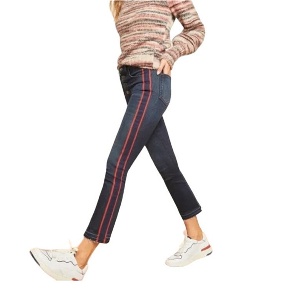 Veronica Beard Carolyn Tuxedo Stripe Baby Boot Crop Jeans Dark Blue Wash 25 - Picture 1 of 11